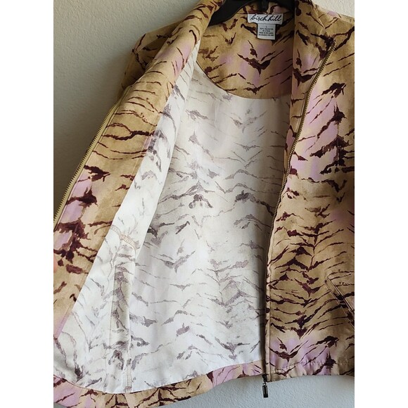 Birch Hill Full Zip Jacket Size L Animal Print Tan Pink Faux Suede Pockets - Picture 7 of 8